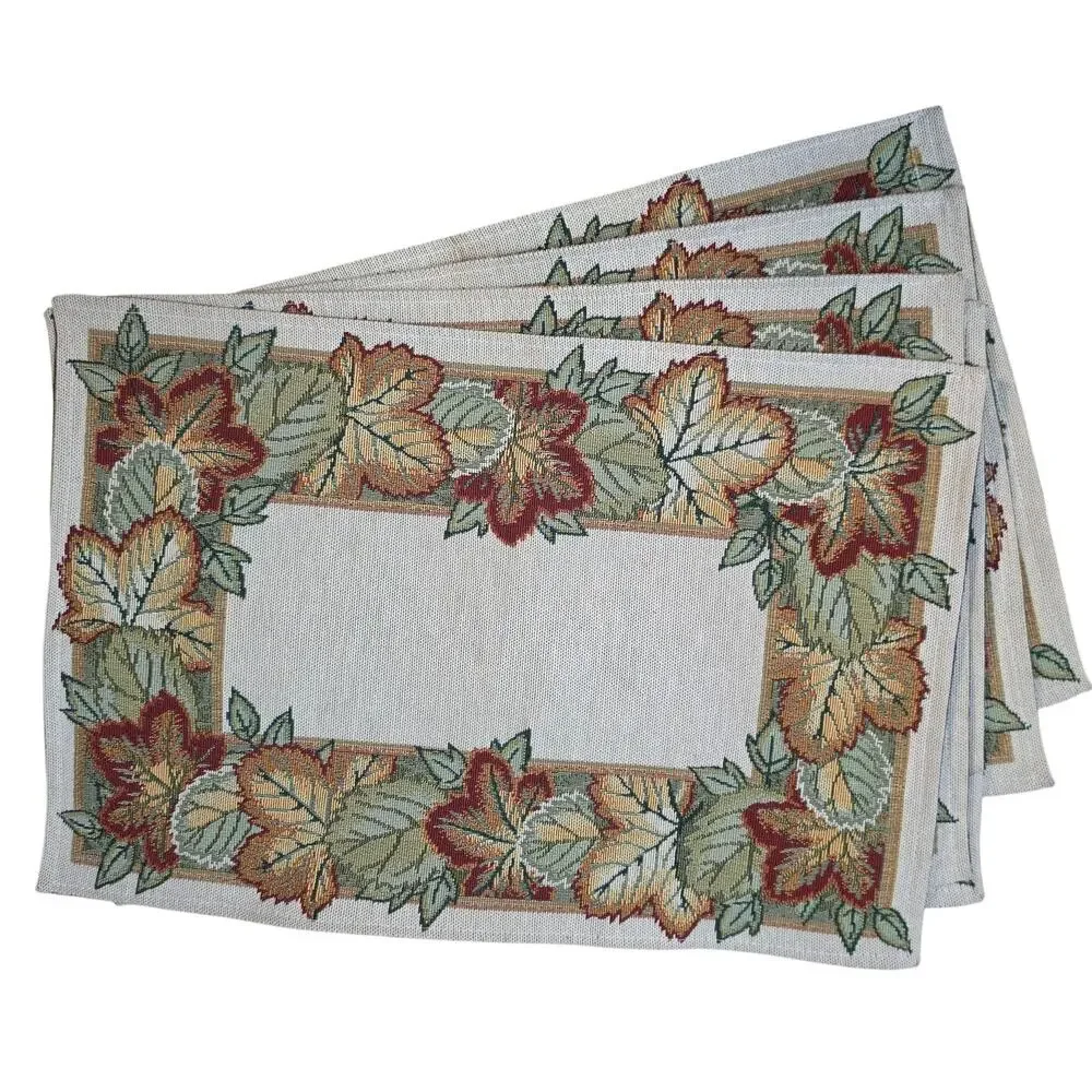 Vintage Fall Autumn Leaves Woven Tapestry Placemats Thanksgiving Table Set of 5